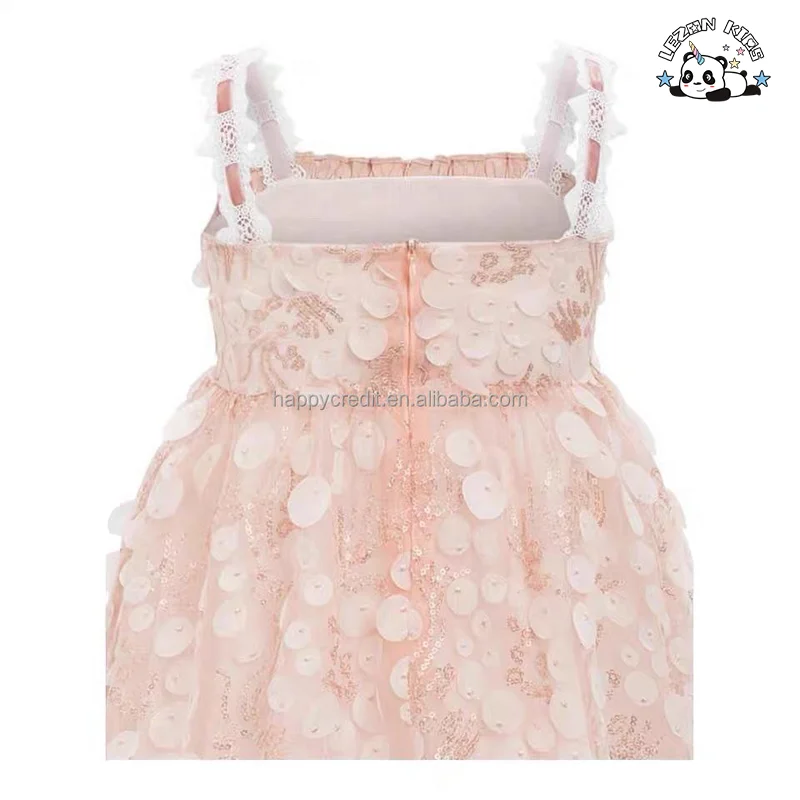 LEZONKIDS - Customizable Sparkle Iridescent Suspender Floral Sequin Girls Tulle Dress for Summer